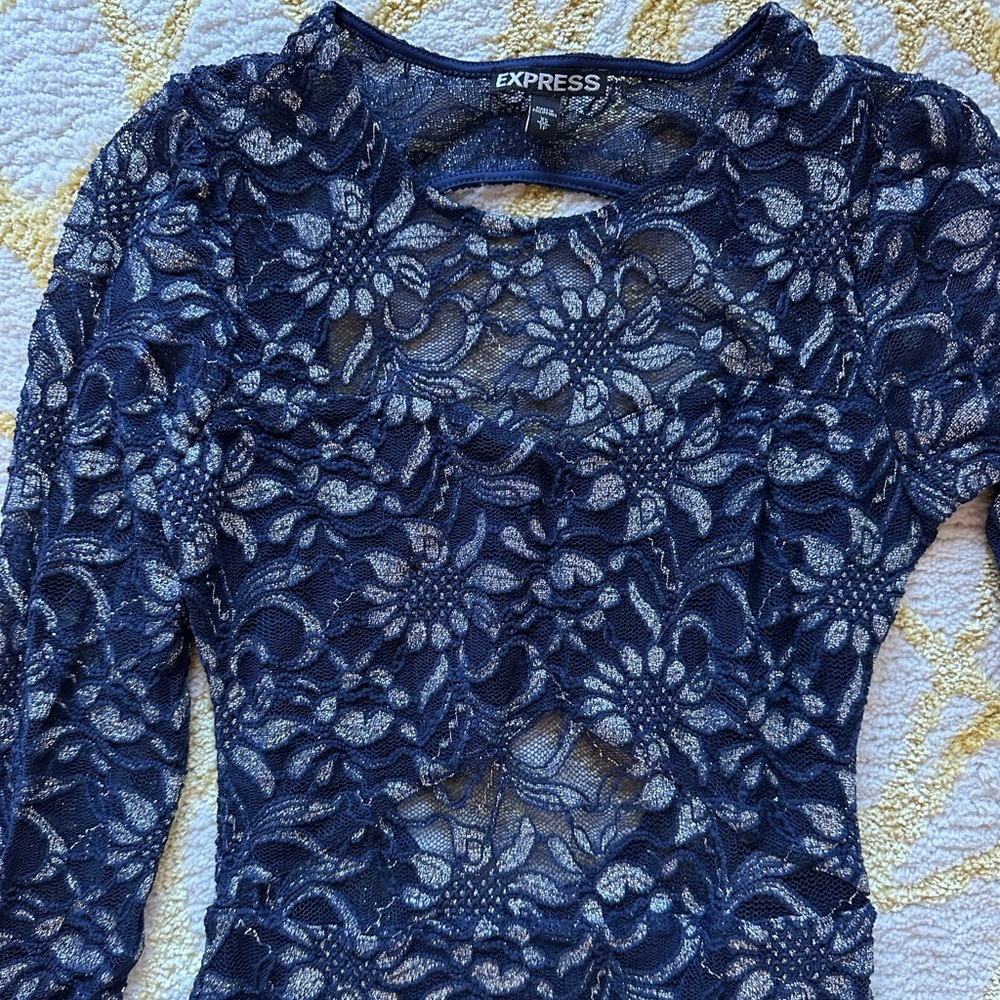 Size XS Express Navy Blue and Silver‎ Backless Cocktail Dress - Picture 2 of 3